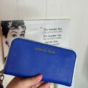 ⁀➷ Blue MK Michael Kors Full Size Wallet